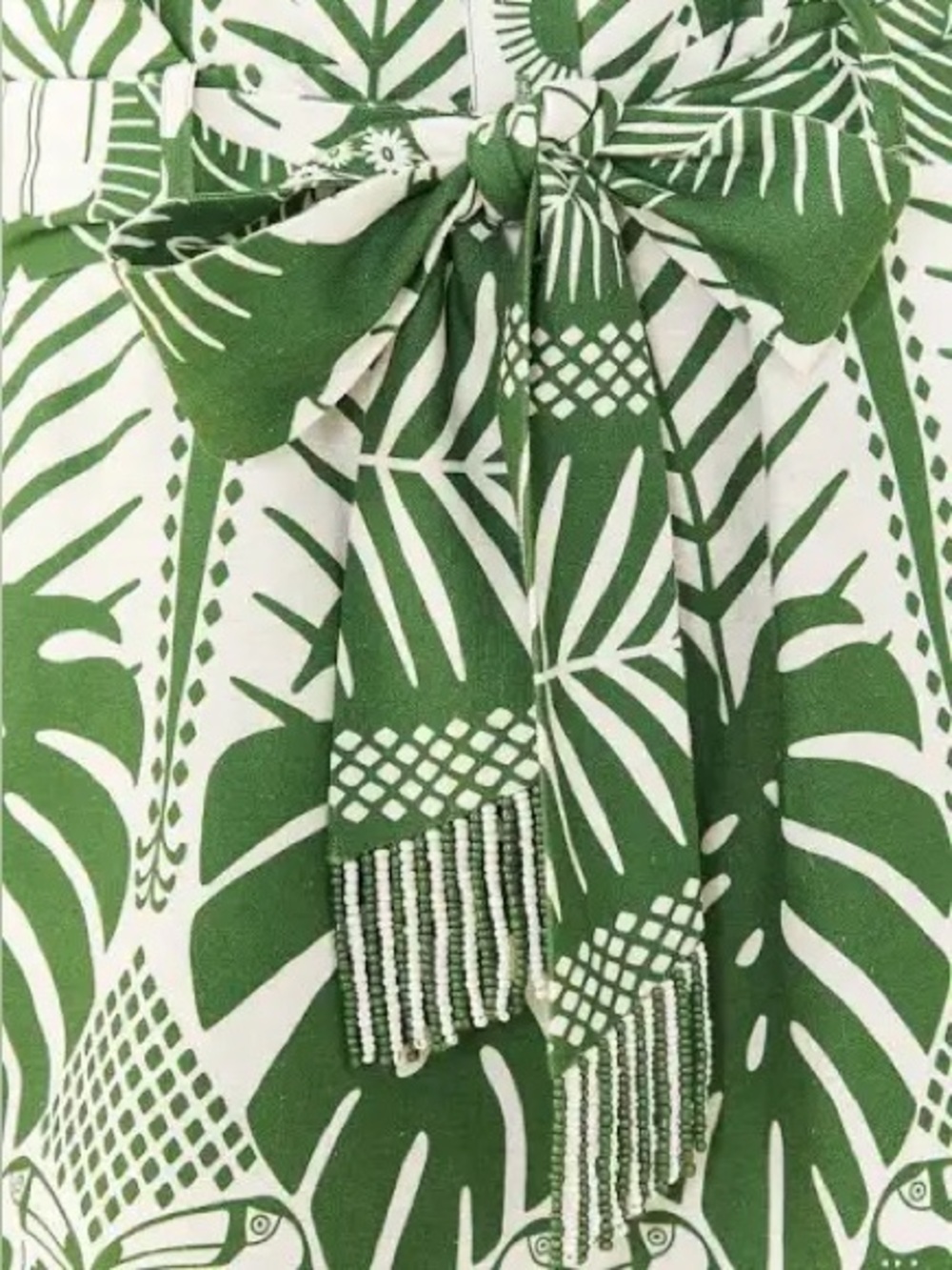 Farm Rio Green & White Tropical Print Romper with Beaded Belt and Pockets - Picture 12 of 17